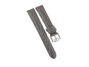 Grey Leather Watch Strap with Croc Pattern and Silver Buckle with Du Maurier Logo, 16mm Grey Leather Watch Strap with Croc Pattern and Silver Buckle with Du Maurier Logo, 16mm