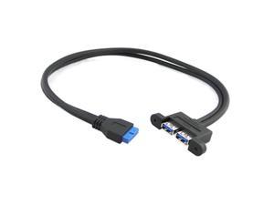 Motherboard Internal USB 3.0 Header Female 19Pin to Horizontal Type Dual Port USB 3.0 Type-A Female Cable with Panel Mount Screw Hole Black 50cm
