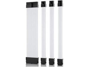 Mod Sleeved Cable, White Power Supply Cable Extension Kit, 30CM long with cable comb ,1x24PIN ATX, 1x4+4 PIN EPS,2x Dual 6+2 PIN PCIE
