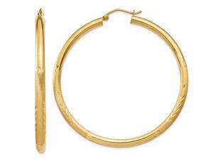 Large Satin and Diamond Cut Hoop Earrings in 14K Yellow Gold 2 Inch (3.00 mm) Large Satin and Diamond Cut Hoop Earrings in 14K Yellow Gold 2 Inch (3.00 mm)