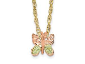 10K Yellow Gold Tri Color Black Hills Gold Butterfly Necklace 18 IN