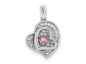 925 Sterling Silver Polished Vibrant Fancy Pink Cubic Zirconia Heart Shaped Pendant