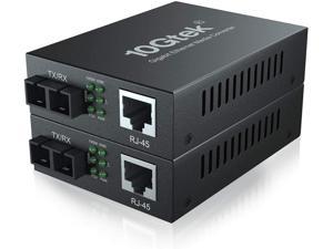 2-PACK Gigabit Ethernet Media Converter, Single Mode Dual SC Fiber, 1000Base-LX to 10/100/1000Base-Tx, up to 20km