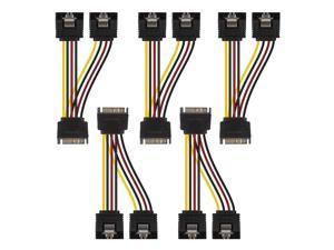5 Pcs x 8'' SATA Power 15-pin Y-Splitter Cable Adapter Male to Female Metal Clip