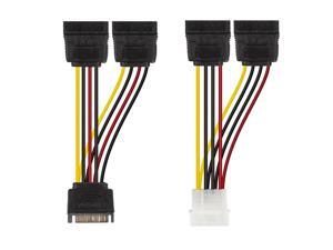 8'' 4Pin Female LP4 to Dual 15Pin Female SATA AND 15Pin SATA Male to Dual Female