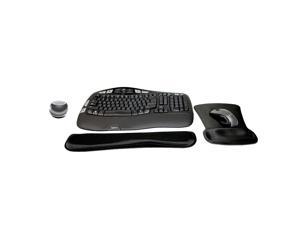 Logitech MK550 Comfort Wave Wireless Keyboard & Mouse Combo Home Office Active Lifestyle Must-Have Modern Bundle with Mini Mirror Portable Wireless Bluetooth Speaker, Gel Wrist Pad & Gel Mouse Pad