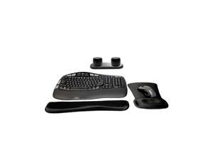 Logitech MK550 Comfort Wave Wireless Keyboard & Mouse Combo Travel Home Office Modern Bundle with Set of 2 Pro Portable Wireless Bluetooth Speakers, Charging Tray, Gel Wrist Pad & Gel Mouse Pad