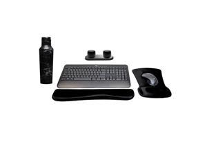 Logitech MK540 Advanced Wireless Keyboard & Mouse Combo Travel Home Office Modern Bundle with 2 Pro Portable Wireless Bluetooth Speakers, Charging Tray, Gel Wrist Pad, Gel Mouse Pad & 20 oz. Canteen