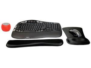 Logitech MK550 Comfort Wave Wireless Keyboard & Mouse Combo Travel Home Office Modern Bundle with Boost Glow in the Dark Water-Resistant Portable Wireless Bluetooth Speaker, Gel Wrist & Mouse Pads