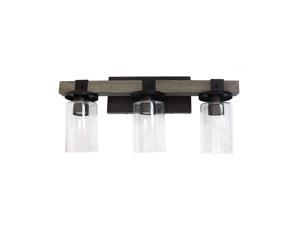 Elegant Designs VT1009-GRY Industrial Rustic Lantern Restored Wood Look 3 Bath Vanity Light, Gray