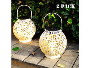 Walensee Solar Outdoor Lights, Hanging Garden Lantern for Patio, Yard. Metal Decorative Waterproof Table Lamp, Retro LED Light with Handle on Tree for Pathway and Lawn.White Warm Decor Lantern, 2 pack
