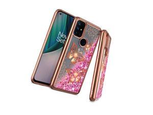 For Oneplus Nord N10 5G - Floating Water Liquid Glitter Case Rose Gold Butterfly