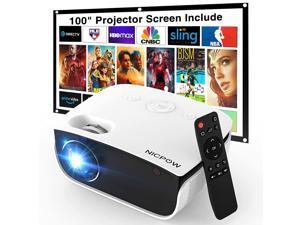 Outdoor Projector With 100 Inch Projector Screen, 1080P Supported Movie Projector, 5500 Lux Portable Projector, Mini Video Projector, Compatible With Tv Stick/Ps4/Pc/Laptop/Smartphone