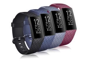 4 Pack Bands Compatible For Fitbit Charge 4 / Fitbit Charge 3 And Charge 3 Se, Silicone Replacement Wristbands For Women Men, Wine Red, Black, Blue, Blue Grey, Small