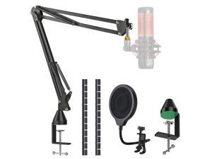 Upgraded Quadcast Mic Stand With Pop Filter - Scissor Mic Arm And 3 Layers Windscreen Compatible With Hyperx Quadcast S Microphone To Improve Sound Quality