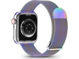 Metal Magnetic Band Compatible With Apple Watch Bands 38Mm 40Mm 41Mm 42Mm 44Mm 45Mm, Colorful Adjustable Strap Milanese Stainless Steel Mesh Wristband For Iwatch Series 7 6 5 4 3 2 1 Se Men Women