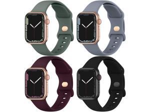 Compatible With Apple Watch Band 38Mm 40Mm 41Mm, Soft Silicone Sport Straps Replacement Wristbands For Iwatch Series 7 6 5 4 3 2 1 Se Women Men, Black, Wine, Olivegreen, Bluegray