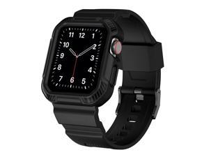 Compatible With Apple Watch Bands 45Mm 44Mm 42Mm With Case, Men Military Rugged Rubber Sport Shockproof Band Strap For Iwatch Series Se 7 6 5 4 3 2 1 With Bumper Case Cover, Matte Black