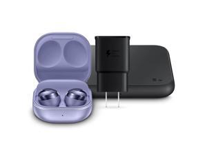 Samsung Galaxy Buds Pro, Bluetooth Earbuds, True Wireless, Noise Cancelling, Charging Case, Quality Sound, Water Resistant, Phantom Violet with Wireless Charger Fast Charge Pad (2021), Black