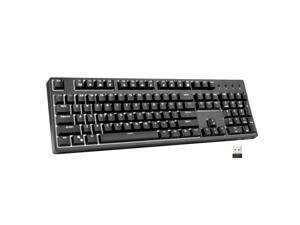 Wireless Mechanical Keyboard Ergonomic, Velocifire VM02WS 104-key Full Size with Brown Switches White Backlit & High Battery Lasting for Copywriters, Typists, Programmer(Black)