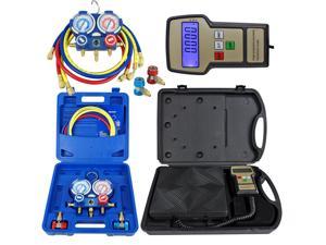 R134a R410a R22 Electronic Digital Refrigerant Scale+Deluxe Manifold Gauge Set