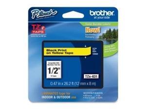 Brother TZE631 P-Touch 1/2" Black on Yellow Laminated Label Tape TZ-631 Brother TZE631 P-Touch 1/2" Black on Yellow Laminated Label Tape TZ-631
