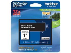 Adhesive TZ Tape (R) Cartridge 15/16"x26-1/5ft., White/Black BROTHER TZe355 Adhesive TZ Tape (R) Cartridge 15/16"x26-1/5ft., White/Black BROTHER TZe355