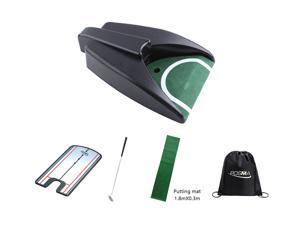 Posma PG010B Practice Training Cup Golf Automatic Putting Cup Bundle Set with 1pc Putting Cup + 1.8m x 0.3m Putting Mat + Detachable putter + medium size Golf Putting Alignment + Cinch Sack Carry Bag