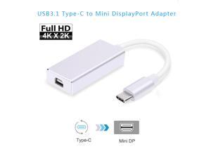 USB 3.1 Type-C to Mini DisplayPort Adapter 1080p HDTV Hub Support 4K output with Aluminium Case USB-C to Mini DP Mini DisplayPort Female for Apple New Macbook, ChromeBook USB Silver