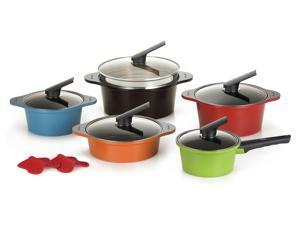 Happycall Hard Anodized Ceramic Nonstick Pot 13-piece Set, Oven Safe, Dishwasher Safe, Steamer, Silicone Pot Holders, Cookware Set, Assorted Colors