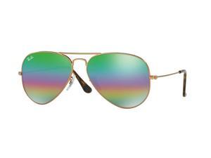 Ray-Ban 0RB3025 Full Rim Pilot Unisex Sunglasses - Size 62 (Light Grey Mirror Rainbow 2/Metallic Medium Bronze)
