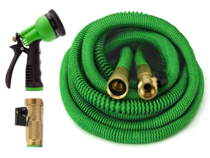 Garden Hose 100ft, Flexible garden hose with 8-way spray nozzle