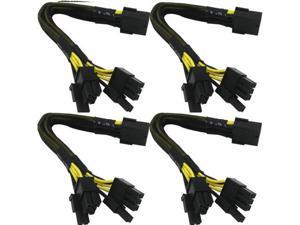 16 Gauge 8-Pin Female to Dual 8 Pin (6+2) Male 30.5 cm (12-inch) 16 AWG PCI-E GPU Miner Graphics Video Card VGA Sleeved Braided Woven Extension Power Cable Splitter Black Swan Mining 4/Pack
