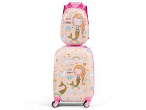 Costway 2PC Kids Luggage Set 18'' Rolling Suitcase &  12'' Backpack Travel ABS Mermaid