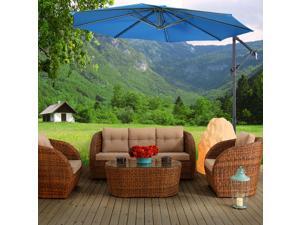 10' Hanging Umbrella Patio Sun Shade Offset Outdoor Market W/ Cross Base Blue 10' Hanging Umbrella Patio Sun Shade Offset Outdoor Market W/ Cross Base Blue