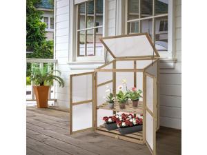 Costway Garden Portable Wooden GreenHouse Cold Frame Raised Plants Shelves Protection