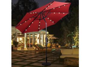 Costway 10ft Patio Solar Umbrella LED Patio Market Steel Tilt W/ Crank (Burgundy) Costway 10ft Patio Solar Umbrella LED Patio Market Steel Tilt W/ Crank (Burgundy)