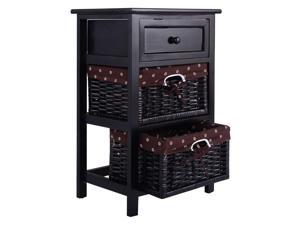 Costway Black Night Stand 3 Tiers 1 Drawer Bedside End Table Organizer Wood W2 Baskets