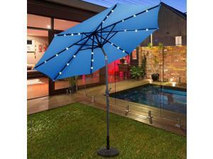 Costway 10FT Patio Solar Umbrella LED Patio Market Steel Tilt W/ Crank Outdoor Blue New Costway 10FT Patio Solar Umbrella LED Patio Market Steel Tilt W/ Crank Outdoor Blue New