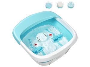 Costway Heated Foot Spa Bath Massager Collapsible Design, 3 in 1 Footbath Tub with Rollers Pumice Stone Scrub Brush Green