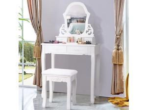 Costway White Vanity Jewelry Wooden Makeup Dressing Table Stool