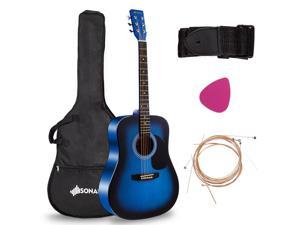 Costway Sonart 41" Acoustic Folk Guitar 6 String w/Case Strap Pick Strings for Beginners