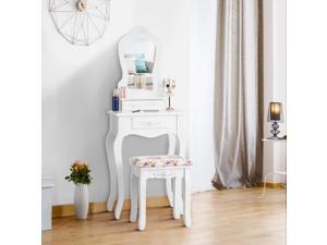 Costway White Vanity Jewelry Makeup Dressing Table Stool Drawer