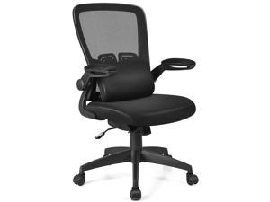 Costway  Mesh Office Chair Adjustable Height&Lumbar Support Flip up Armrest Black