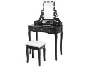 Vanity Dressing Table Set  w/Removable Box &10 Dimmable Bulbs Touch Switch Black