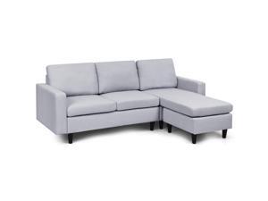 Costway Convertible Sectional Sofa Couch Fabric L-Shaped Couch w/Reversible Chaise Gray Costway Convertible Sectional Sofa Couch Fabric L-Shaped Couch w/Reversible Chaise Gray