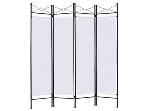 4 Panel Room Divider Privacy Screen Home Office Fabric Metal Frame White
