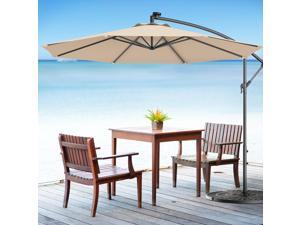 Costway 10' Hanging Solar LED Umbrella Patio Sun Shade Offset Market W/Base Beige Costway 10' Hanging Solar LED Umbrella Patio Sun Shade Offset Market W/Base Beige
