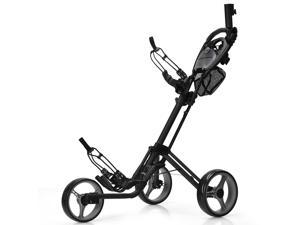 Goplus Folding 3 Wheels Golf Push Cart W/Brake Scoreboard Adjustable Handle Grey