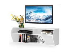 Costway 48.5'' Wall Mounted Audio/Video TV Stands Console W/Shelves for Living Room White